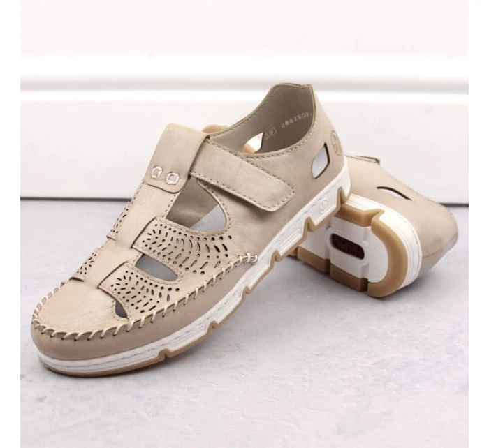 Rieker W RKR651 béžové kožené poltopánky s háčikom a pútkom Rieker W RKR651 béžové kožené poltopánky s háčikom a pútkom