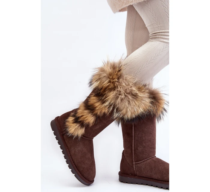 Damskie Botki Śniegowce Ocieplane Zamszowe Brązowe Balvin Damskie Botki Śniegowce Ocieplane Zamszowe Brązowe Balvin