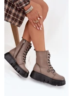 Botki Workery Damskie Na Platformie Ocieplane Vinceza 58588 Ciemnobeżowe