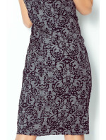 Dámske spoločenské šaty JACQUARD s kvetinovým vzorom bez rukávov sivé - Šedá / XS - Numoco