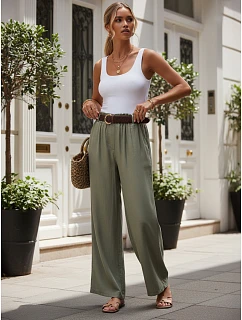 Dámske nohavice z lyocellu so širokými nohavicami, zelené, FashionStreet UY3066
