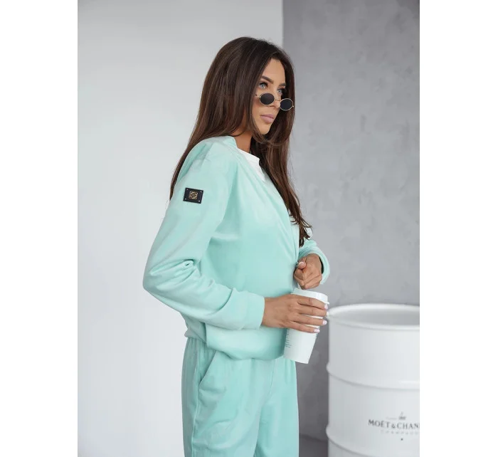 Dámska velúrová súprava s mikinou na zips mentolová (768)