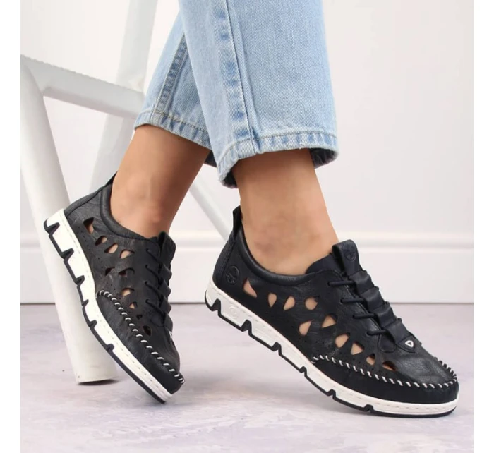 W modrá kožená polobotka s podrážkou model 19737391 - Rieker W modrá kožená polobotka s podrážkou model 19737391 - Rieker