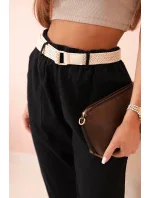 Dámské model 21035575 kalhoty s bavlnou a páskem černé - K-Fashion