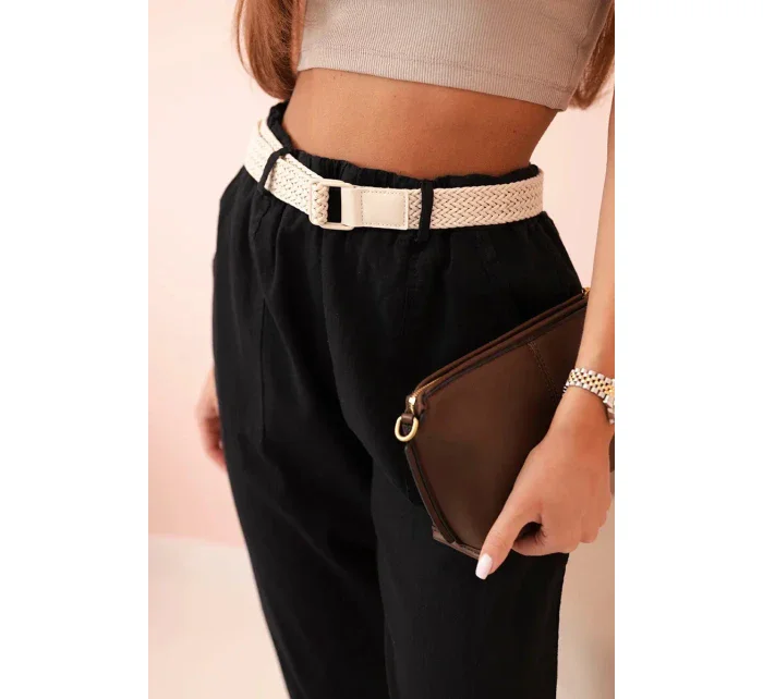 Dámské model 21035575 kalhoty s bavlnou a páskem černé - K-Fashion