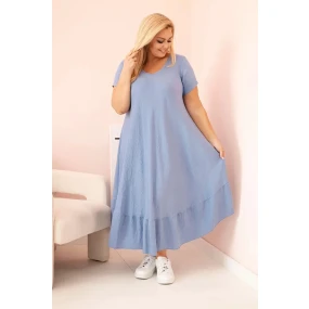 Dámské šaty plus size s krátkým rukávem a volánem z lehké viskózy džínová Dámské šaty plus size s krátkým rukávem a volánem z lehké viskózy džínová