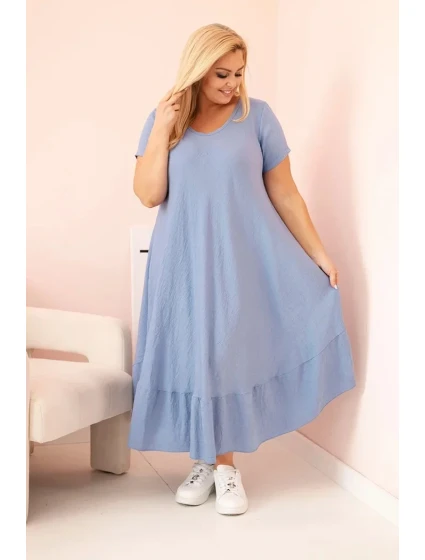 Dámske plus size šaty s krátkymi rukávmi a volánom z ľahkej viskózy Dámske plus size šaty s krátkymi rukávmi a volánom z ľahkej viskózy