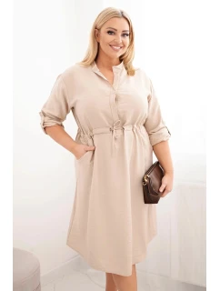 Dámská šaty z viskózy Plus Size s knoflíky a vázáním v pase béžová
