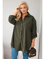 Dámska košeľa Plus Size z viskózového manšestru s odnímateľnými rukávmi v khaki farbe
