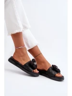 Klapki Damskie Z Ozdobą Na Niskiej Platformie Czarne Cedrella Klapki Damskie Z Ozdobą Na Niskiej Platformie Czarne Cedrella