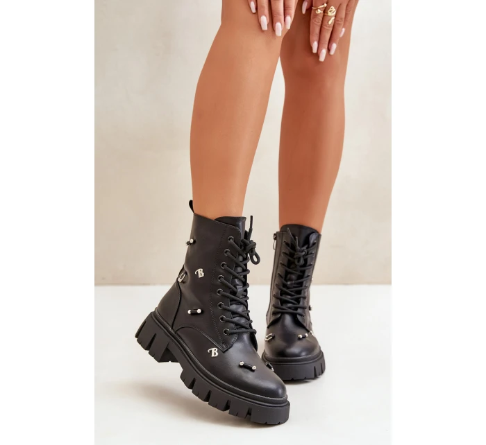 Botki Workery Damskie Z Ozdobami Eko Skórzane Czarne Cadenilla Botki Workery Damskie Z Ozdobami Eko Skórzane Czarne Cadenilla