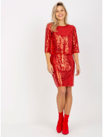 Červená dámska ceruzková sukňa s flitrami