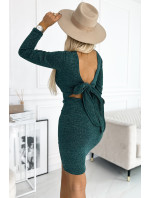 Pohodlné svetrové šaty s mašľou na chrbte Numoco - zelené