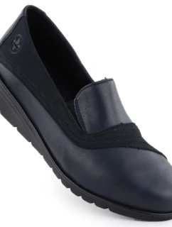 Dámské kožené boty na platformě v tmavě modré barvě model 21910589 - Rieker