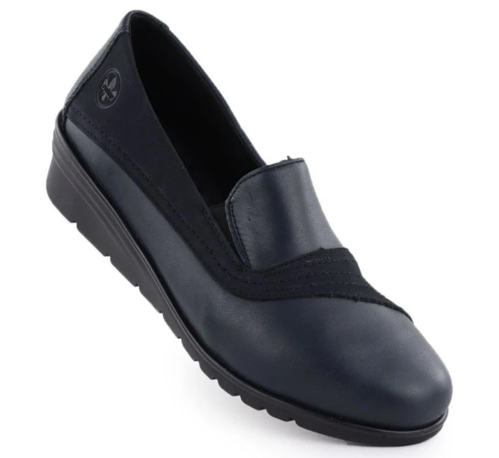 Dámské kožené boty na platformě v tmavě modré barvě model 21910589 - Rieker