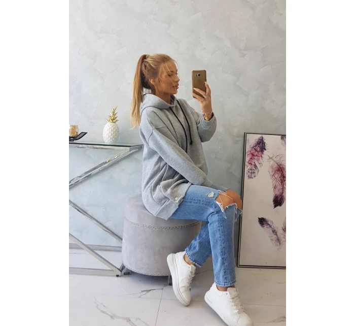 Zateplená mikina so zapínaním na cvoky sivá