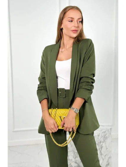 Elegantná súprava saka a nohavíc v khaki farbe
