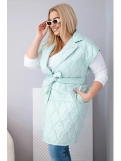 Dámská vesta Plus Size prošívaná s páskem a límcem mátová
