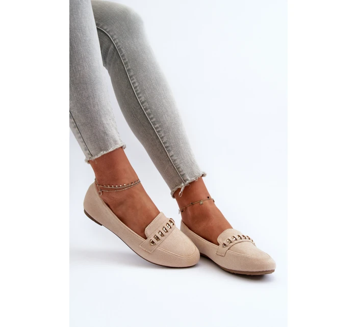 Błyszczące Mokasyny Damskie Z Łańcuchem Beżowe Aredilla Błyszczące Mokasyny Damskie Z Łańcuchem Beżowe Aredilla