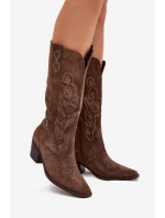 Semišové Dámské Boty Na Podpatku Hnědé model 21705050 - Zazoo Semišové Dámské Boty Na Podpatku Hnědé model 21705050 - Zazoo