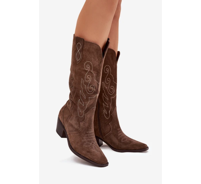 Semišové Dámské Boty Na Podpatku Hnědé model 21705050 - Zazoo Semišové Dámské Boty Na Podpatku Hnědé model 21705050 - Zazoo