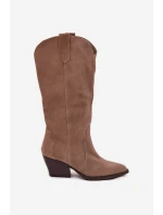 Skórzane Zamszowe Kozaki Kowbojki Damskie Ocieplane Khaki Urselle