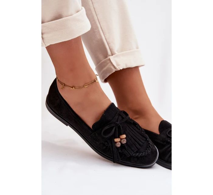 Dámské mokasíny s třásněmi a korálky Černé model 21937649 - Boto