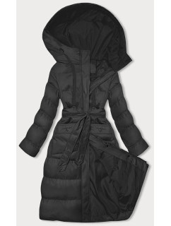 Dlhá čierna dámska zimná bunda s kapucňou (5M3178-392)