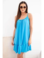 Dámske viskózové šaty bez ramienok s volánom a viazaním tyrkysové