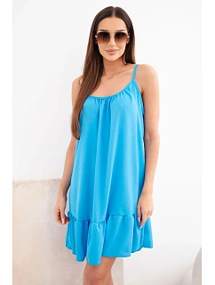 Dámske viskózové šaty bez ramienok s volánom a viazaním tyrkysové