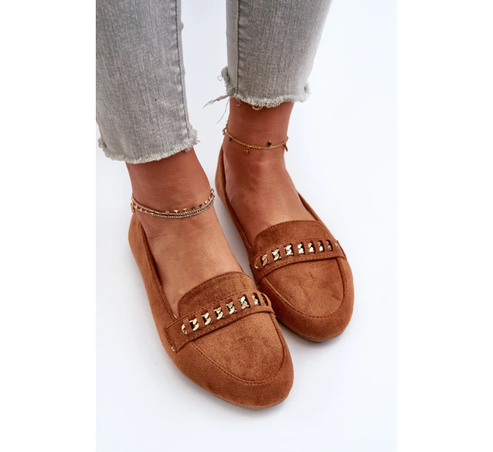 Lesklé dámské mokasíny s řetízkem Camel model 21656869 - Boto Lesklé dámské mokasíny s řetízkem Camel model 21656869 - Boto
