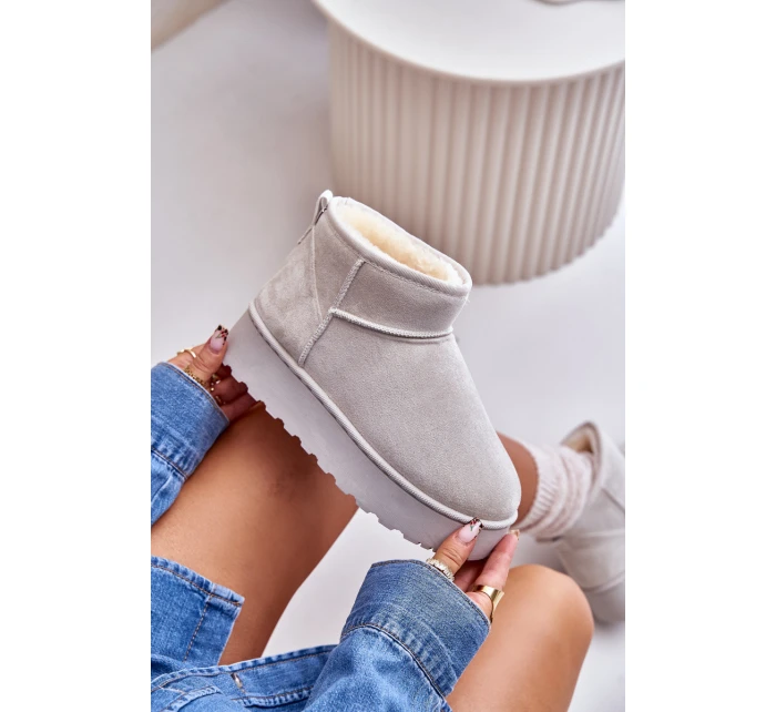 Śniegowce Damskie Na Platformie Ocieplane Futerkiem Jasnoszare Xamella