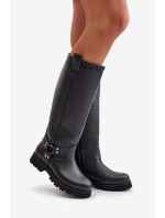 Skórzane Kozaki Damskie Przed Kolano Lewski 3615 Czarne