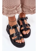 Sandały Damskie Eko Skórzane Z Klamrami Czarne Jeneliena Sandały Damskie Eko Skórzane Z Klamrami Czarne Jeneliena