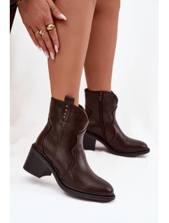 Zateplené dámské kotníkové boty na podpatku čokoládové model 21714881 - Boto