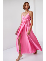 Dámske saténové maxi šaty s ružovými ramienkami