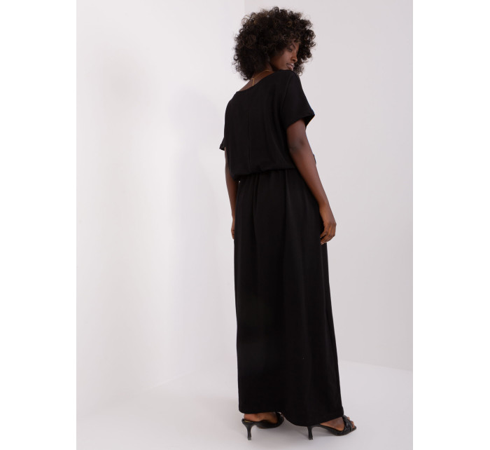Čierne základné maxi šaty s krátkymi rukávmi