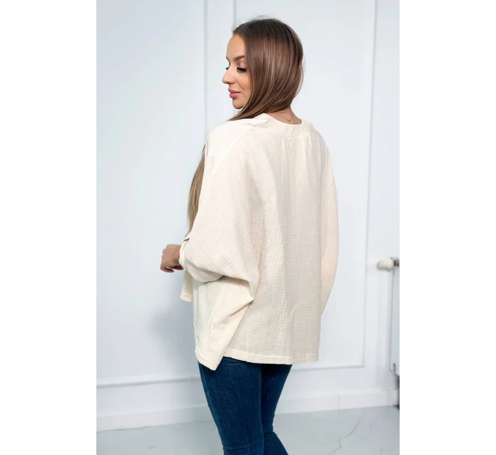 Mušelínová blúzka s vyhrnutými rukávmi svetlo béžová