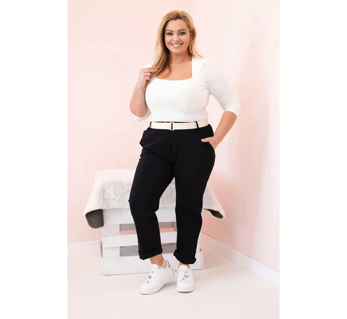 Dámské kalhoty Punto Milano Winter Plus Size s páskem černé
