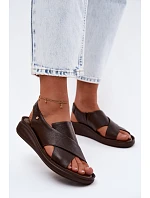 model 22122925 Kožené dámské sandály čokoládové - Zazoo