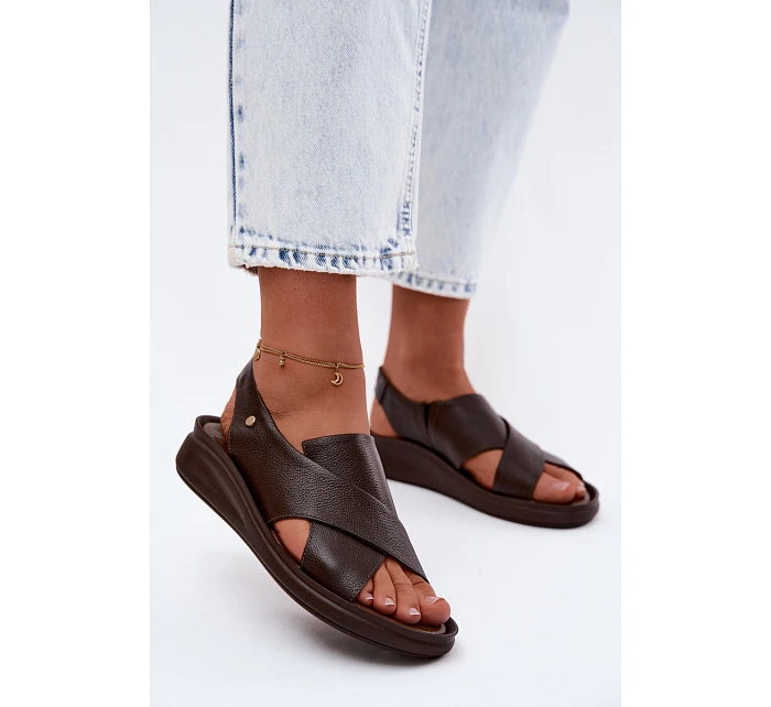 model 22122925 Kožené dámské sandály čokoládové - Zazoo
