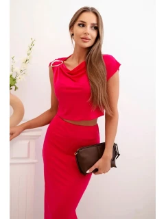 Dámska súprava s blúzkou so sponou a úzkou sukňou - fuchsiová