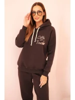 Dámska bavlnená zateplená súprava s potlačou hnedá Dámska bavlnená zateplená súprava s potlačou hnedá