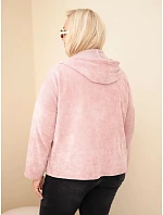 Dámská mikina Plus Size manšestrová s kapucí a zipem oversize tmavě pudrová růžová Dámská mikina Plus Size manšestrová s kapucí a zipem oversize tmavě pudrová růžová