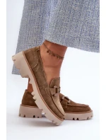 Dámské semišové mokasíny s ozdobou D&A model 21660216 hnědé - S.Barski Dámské semišové mokasíny s ozdobou D&A model 21660216 hnědé - S.Barski