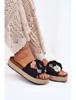 Klapki Damskie Z Kwiatami Platforma Z Plecionką Czarne Zenvanis Klapki Damskie Z Kwiatami Platforma Z Plecionką Czarne Zenvanis