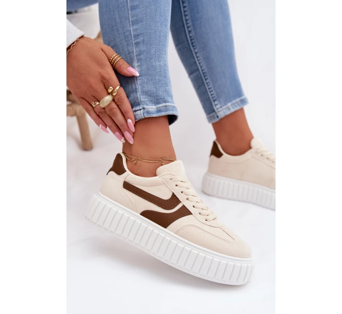 Dámské tenisky na platformě s eko béžové model 21997803 - Boto