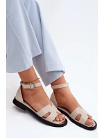 Dámské sandály z pravé kůže na ploché podrážce Vinceza 62305 Béžové