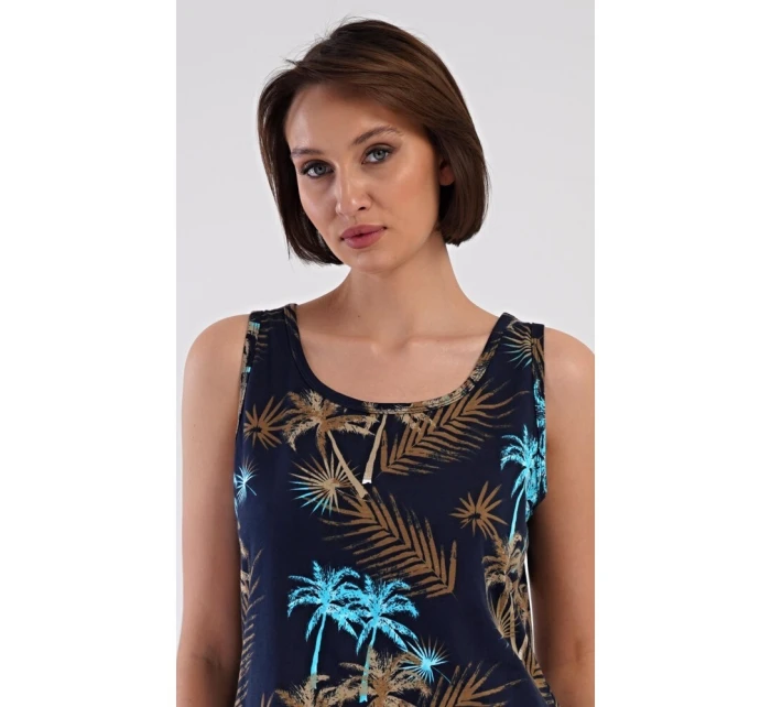 Dámska nočná košeľa Tropicana Dark Blue Pattern - Vienetta Dámska nočná košeľa Tropicana Dark Blue Pattern - Vienetta