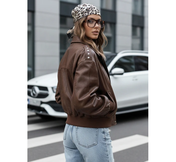 Dámska kožená bunda bomber hnedá FashionStreet TY5219
